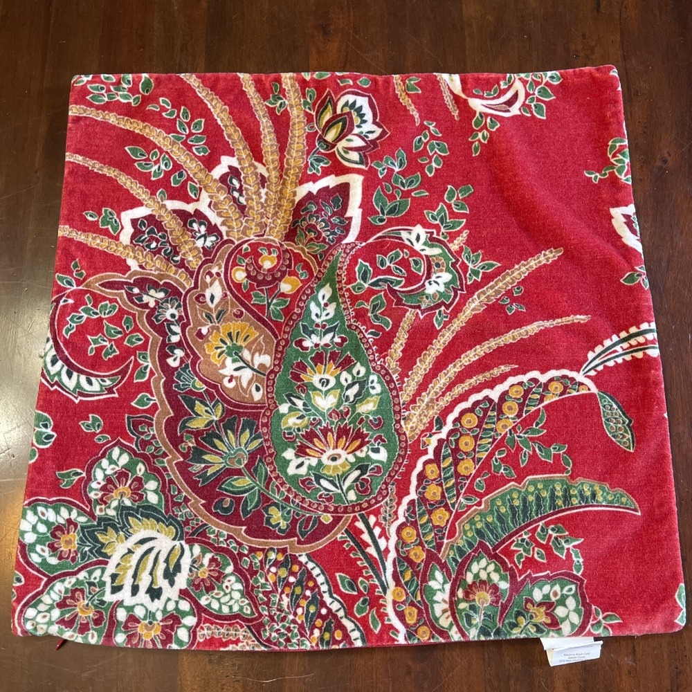 Pottery Barn Adela Paisley Velvet Pillow Cover Throw Accent 18" Square Red Green
